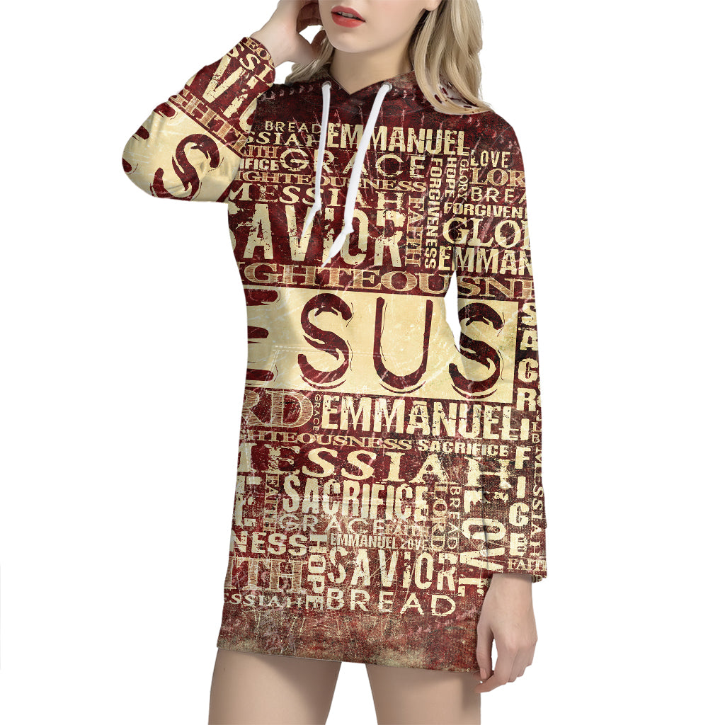 Jesus Religious Words Print Pullover Hoodie Dress