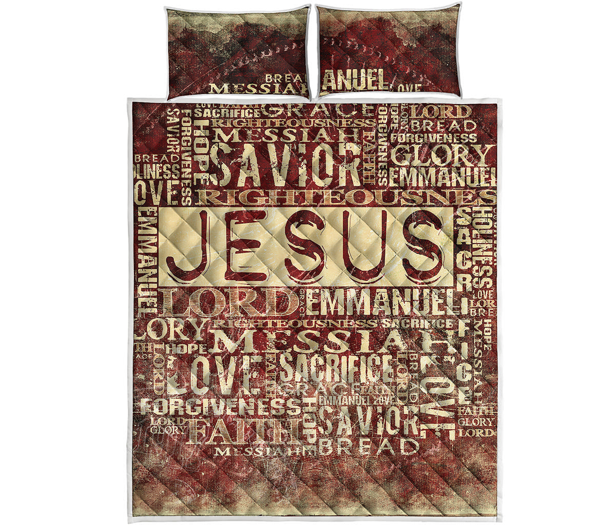 Jesus Religious Words Print Quilt Bed Set