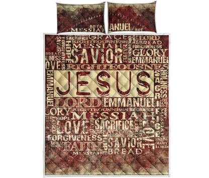 Jesus Religious Words Print Quilt Bed Set