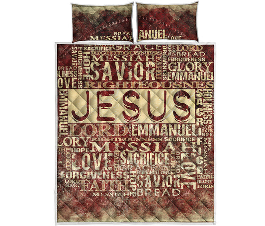 Jesus Religious Words Print Quilt Bed Set