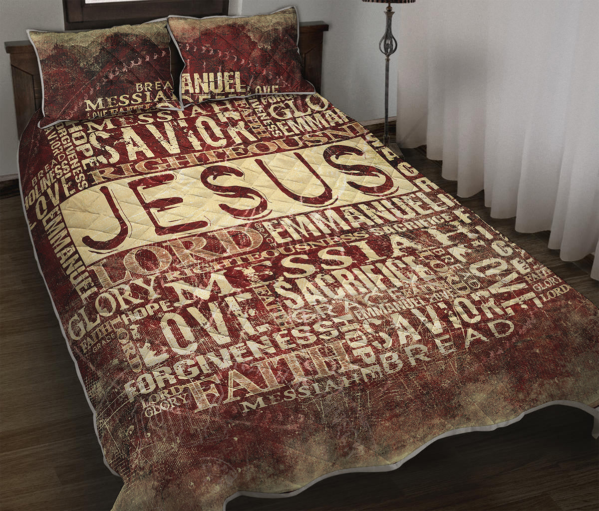 Jesus Religious Words Print Quilt Bed Set