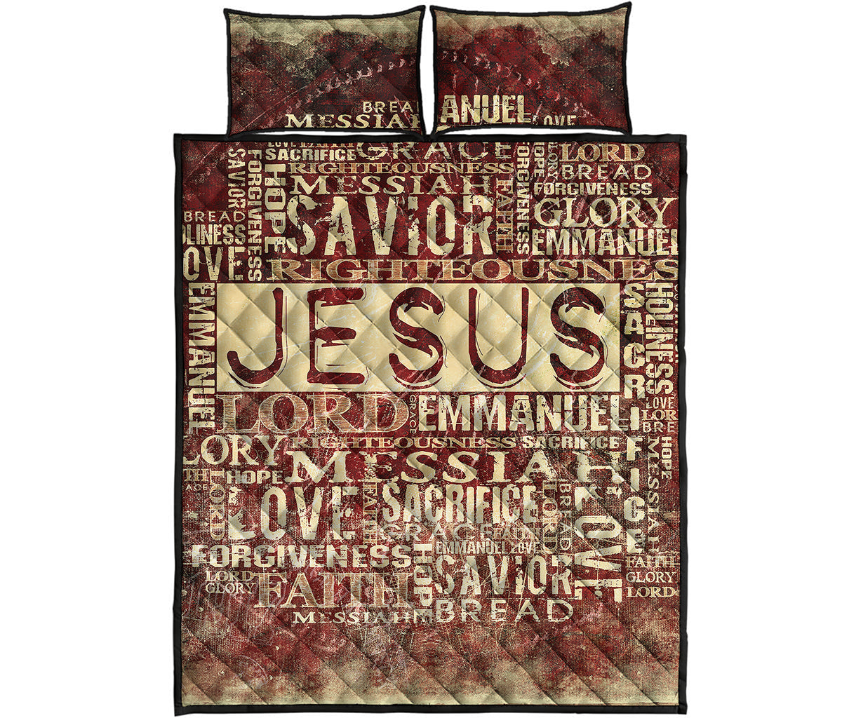 Jesus Religious Words Print Quilt Bed Set