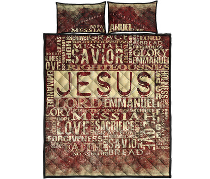 Jesus Religious Words Print Quilt Bed Set