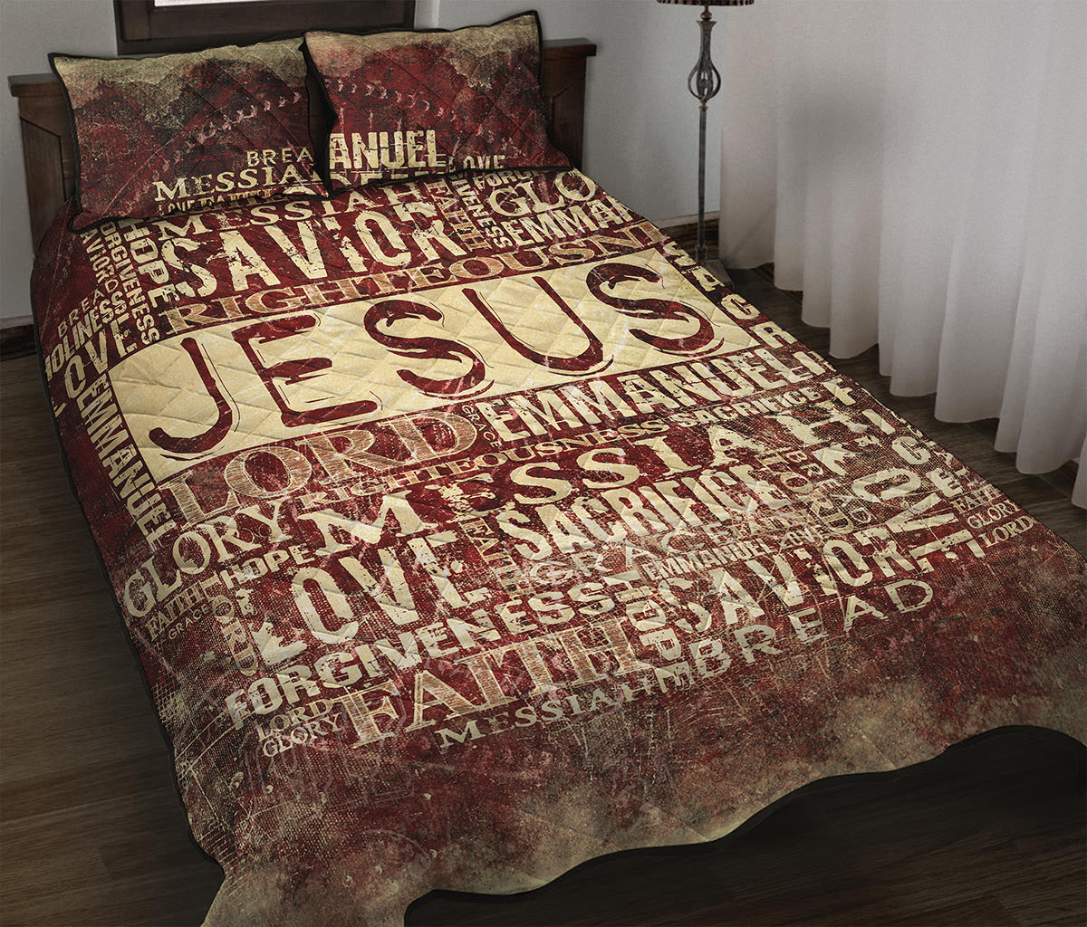 Jesus Religious Words Print Quilt Bed Set