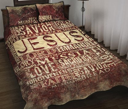 Jesus Religious Words Print Quilt Bed Set