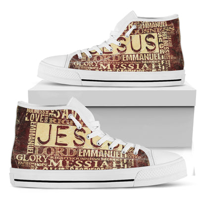 Jesus Religious Words Print White High Top Shoes