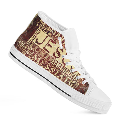 Jesus Religious Words Print White High Top Shoes