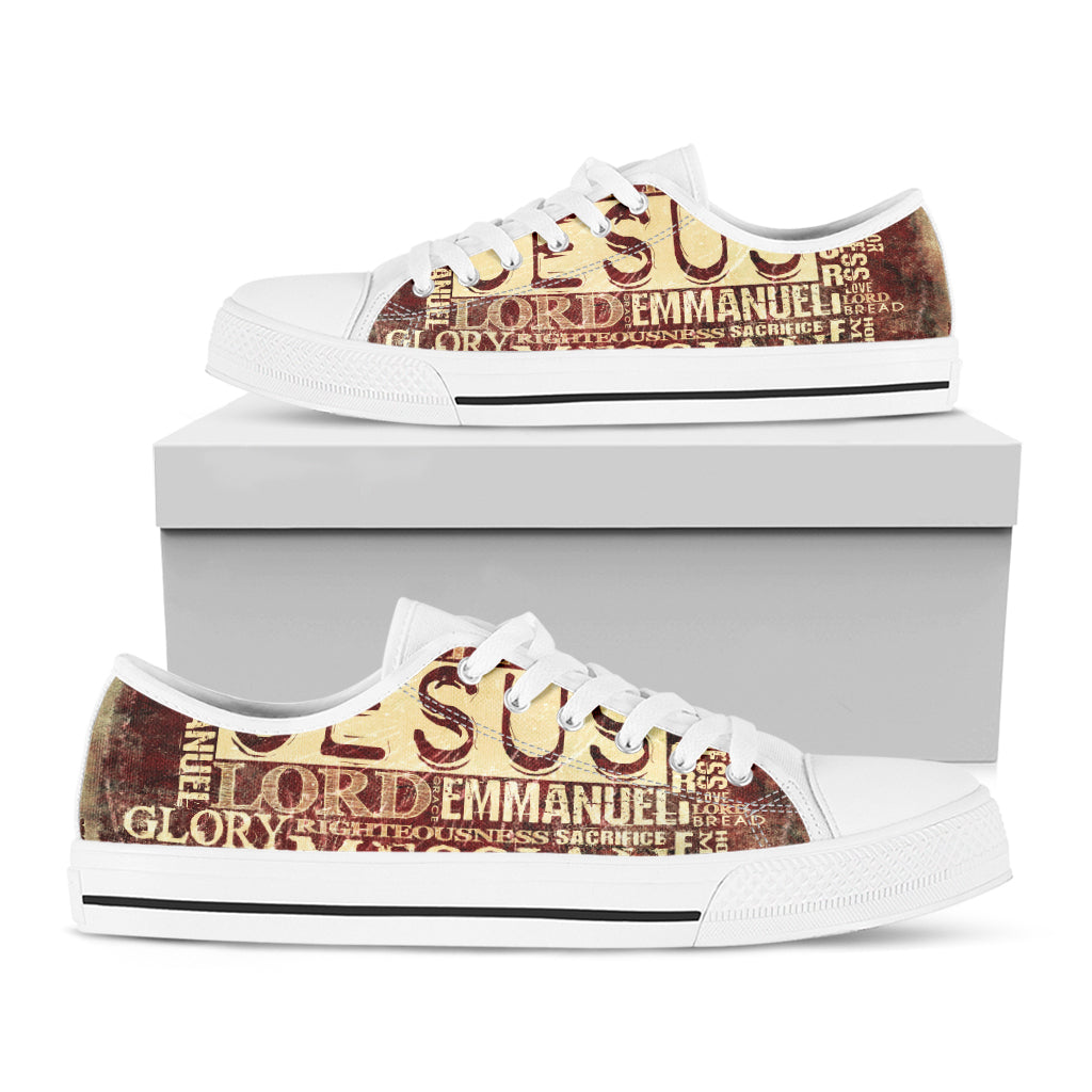 Jesus Religious Words Print White Low Top Shoes