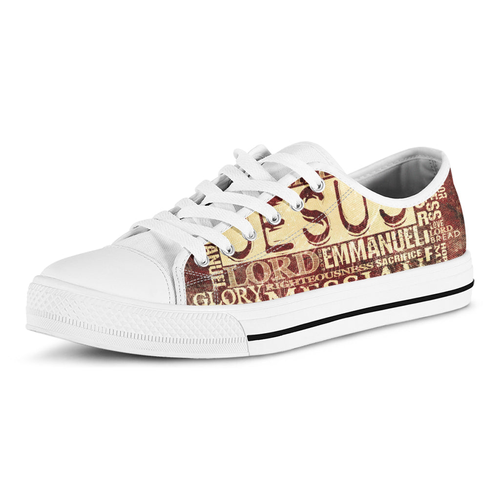 Jesus Religious Words Print White Low Top Shoes