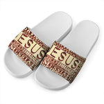 Jesus Religious Words Print White Slide Sandals
