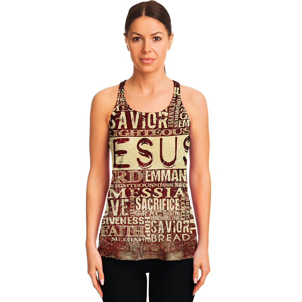 Jesus Religious Words Print Women's Racerback Tank Top