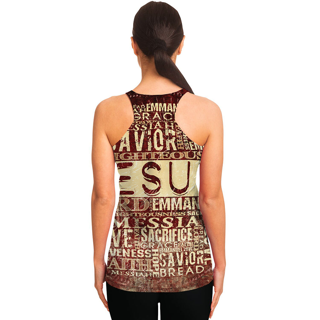 Jesus Religious Words Print Women's Racerback Tank Top