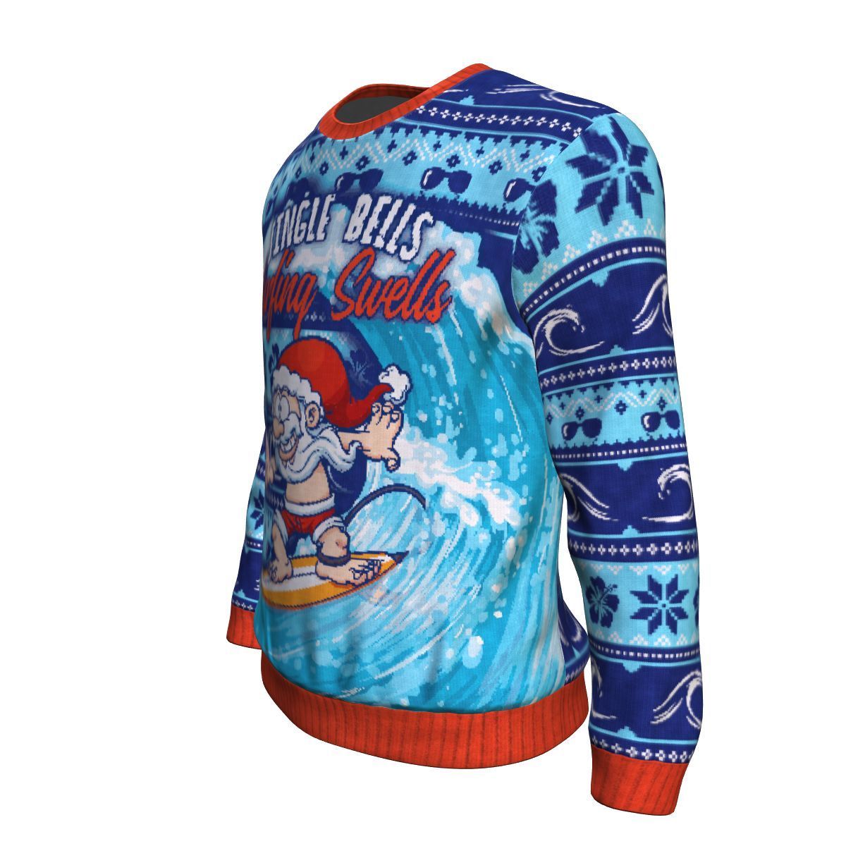 Jingle Bells Surfing Swells Ugly Christmas Unisex Crewneck Sweatshirt GearFrost