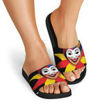 Joker And Playing Cards Print Black Slide Sandals