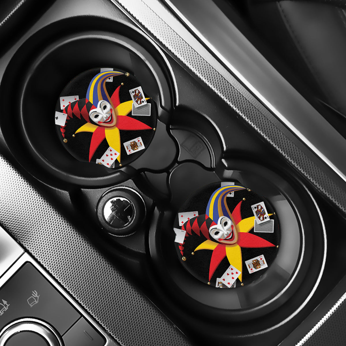 Joker And Playing Cards Print Car Coasters