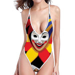 Joker And Playing Cards Print High Cut One Piece Swimsuit