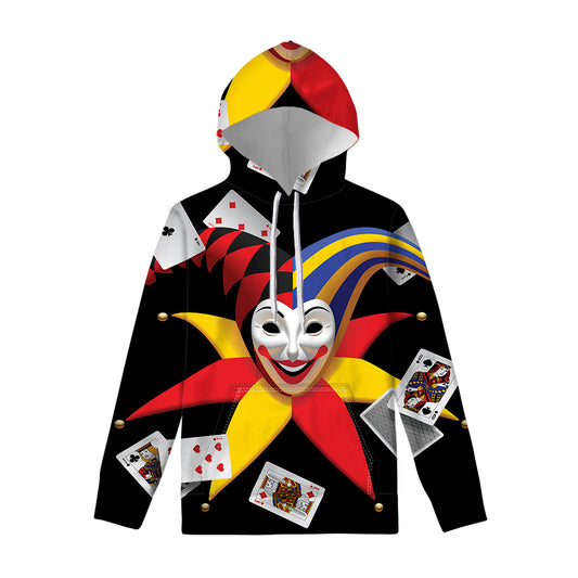 Joker And Playing Cards Print Pullover Hoodie