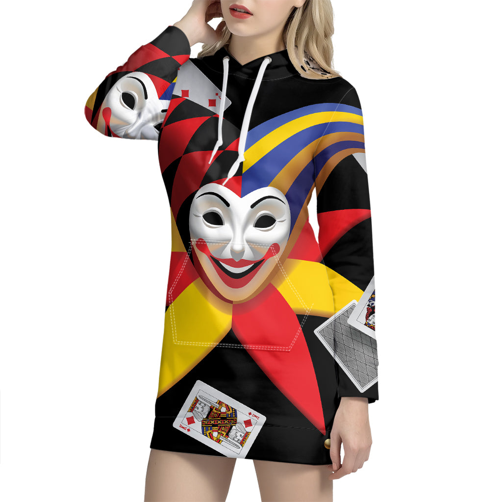 Joker And Playing Cards Print Pullover Hoodie Dress