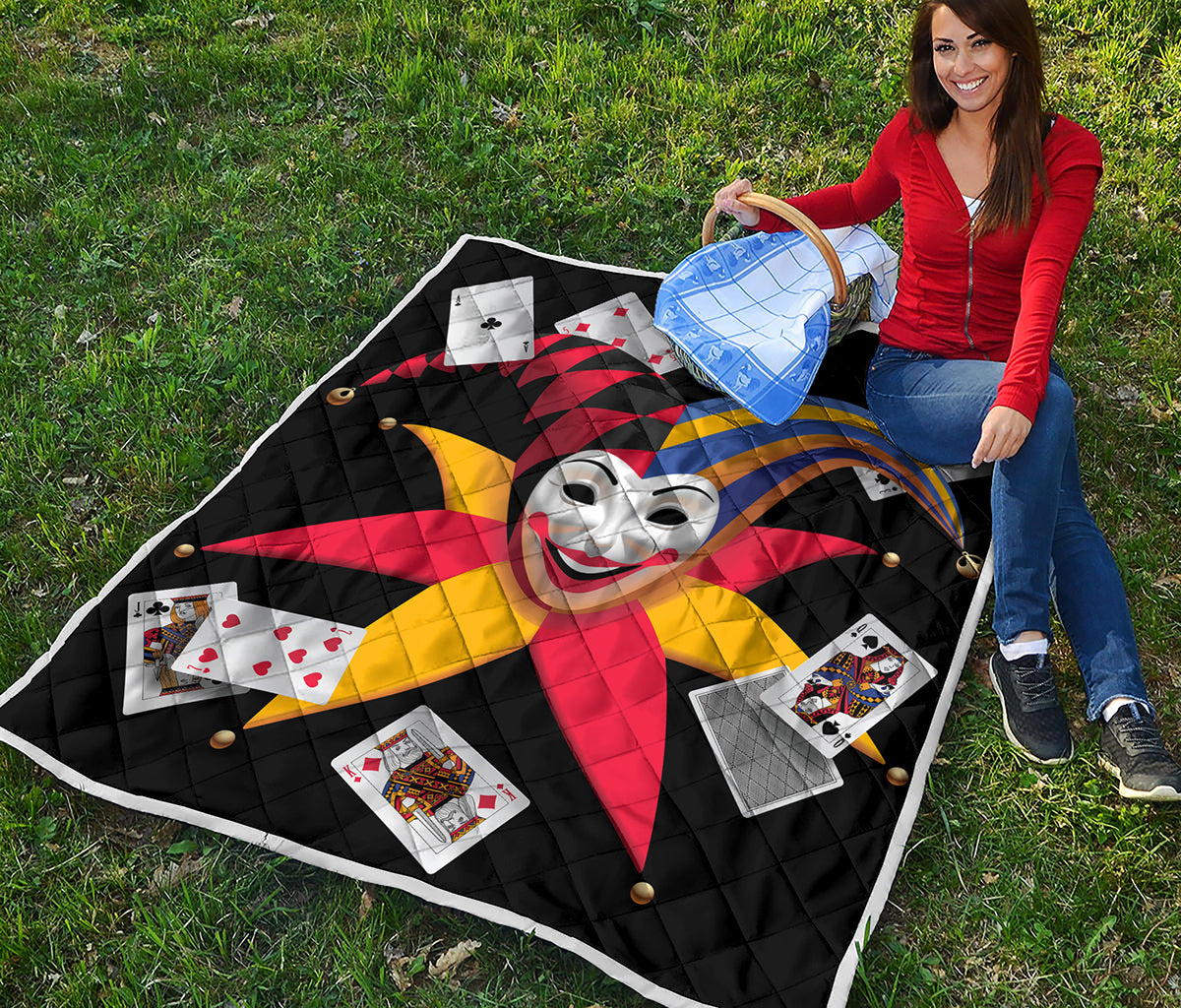Joker And Playing Cards Print Quilt