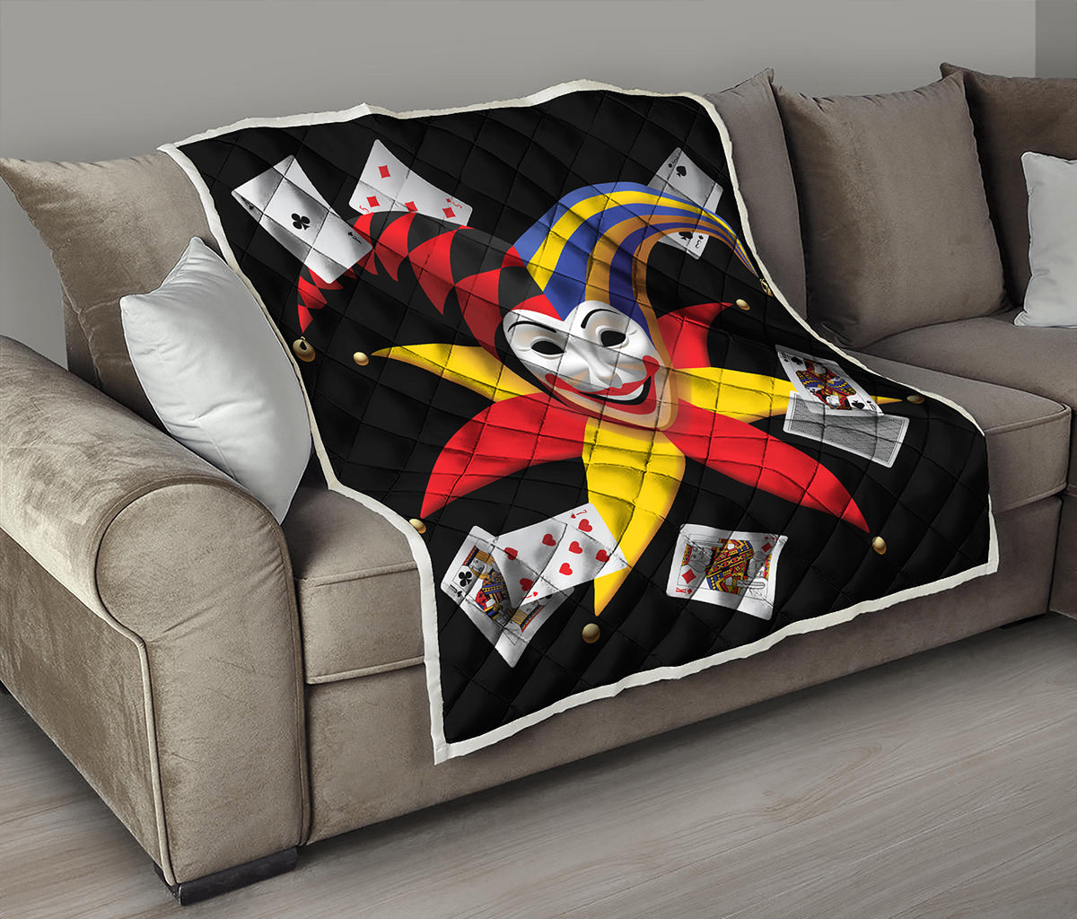Joker And Playing Cards Print Quilt