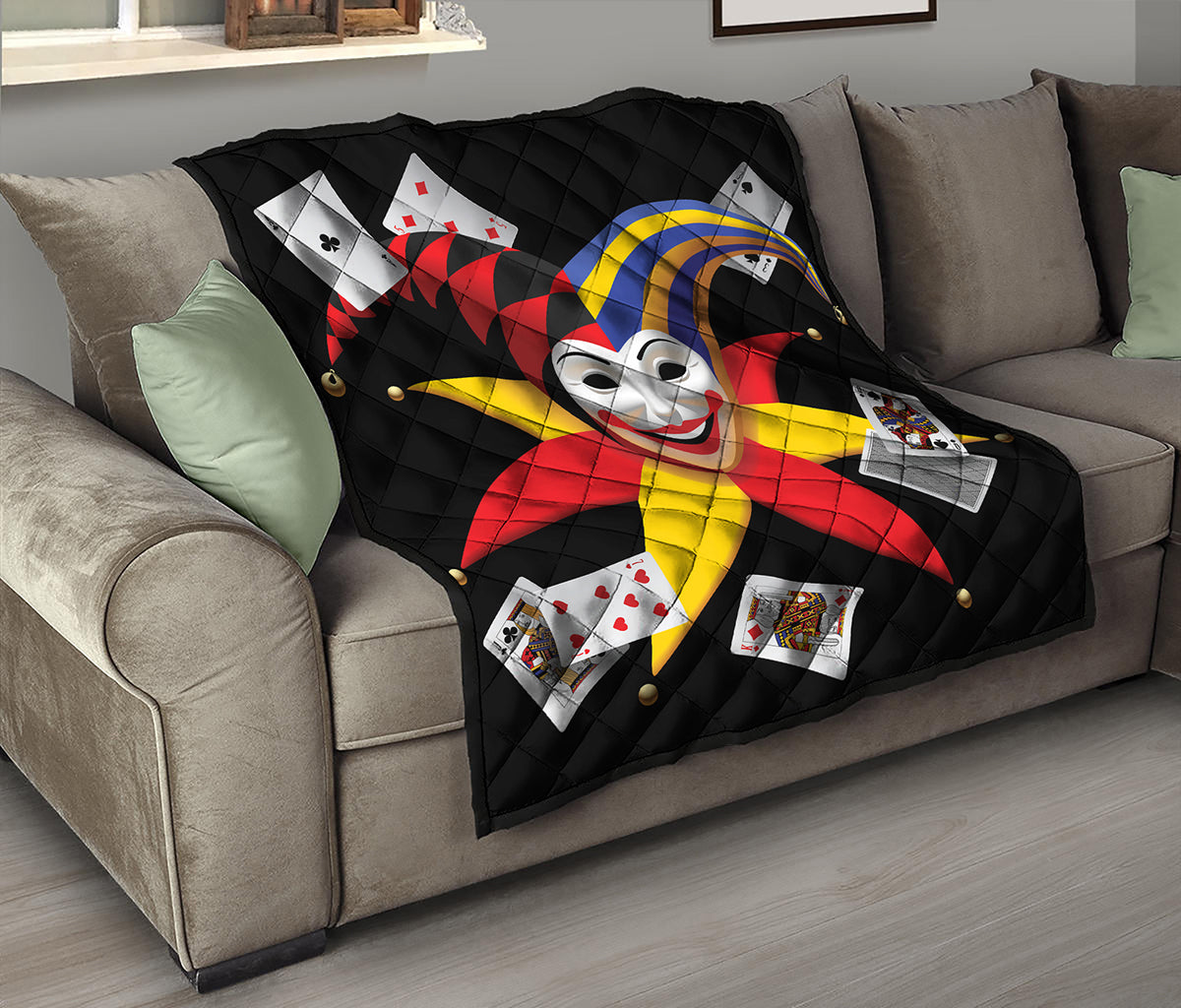 Joker And Playing Cards Print Quilt