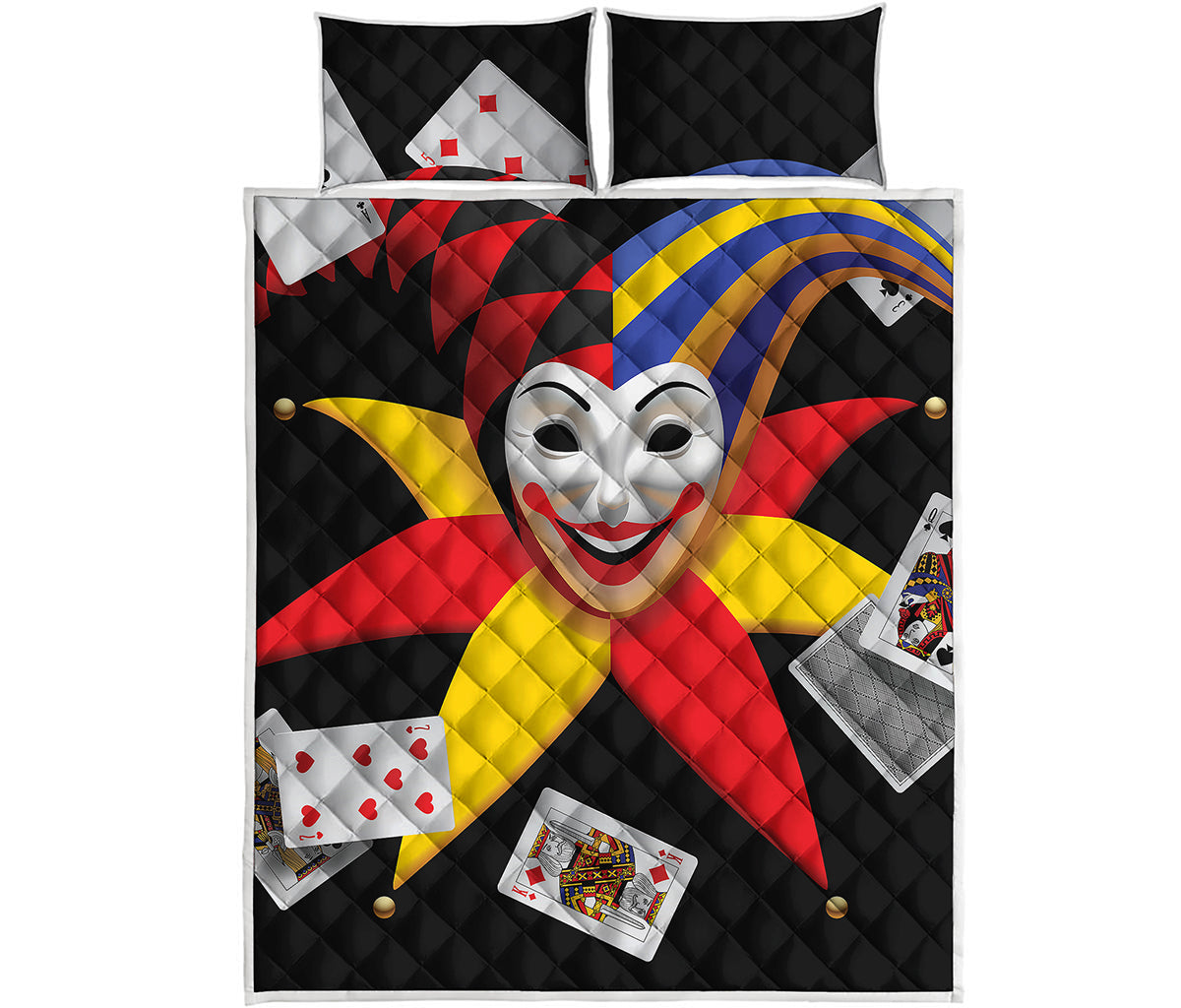 Joker And Playing Cards Print Quilt Bed Set