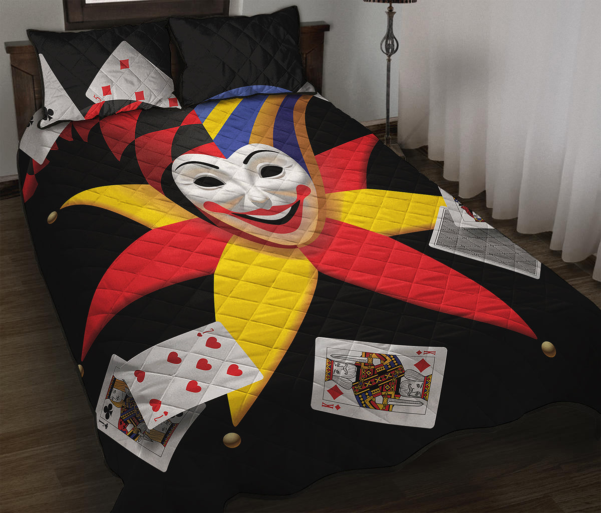 Joker And Playing Cards Print Quilt Bed Set