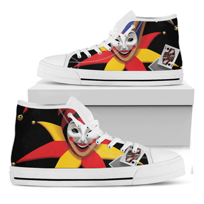 Joker And Playing Cards Print White High Top Shoes