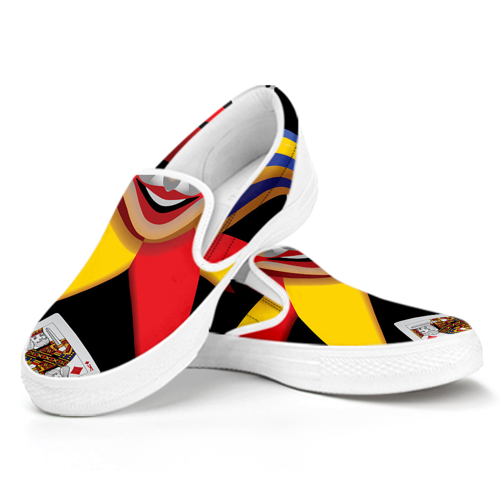 Joker And Playing Cards Print White Slip On Shoes