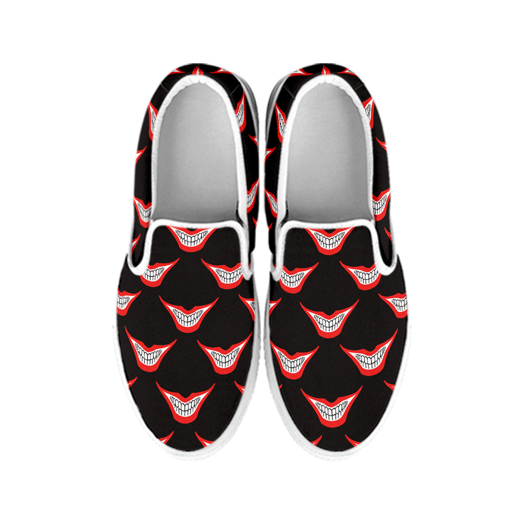 Joker Smile Pattern Print White Slip On Shoes
