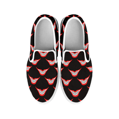 Joker Smile Pattern Print White Slip On Shoes