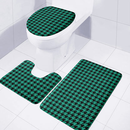 Jungle Green And Black Houndstooth Print 3 Piece Bath Mat Set