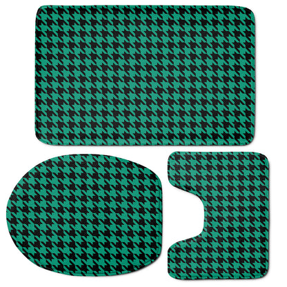 Jungle Green And Black Houndstooth Print 3 Piece Bath Mat Set