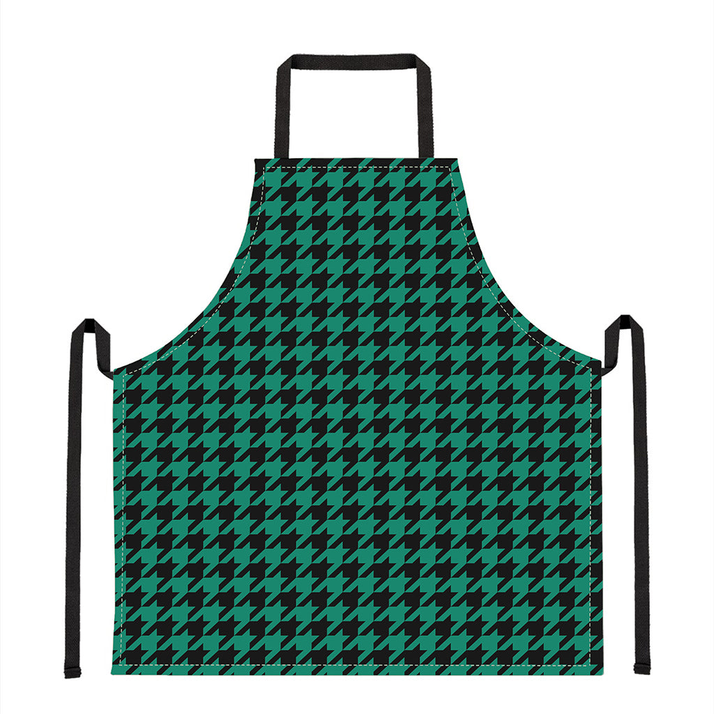 Jungle Green And Black Houndstooth Print Apron