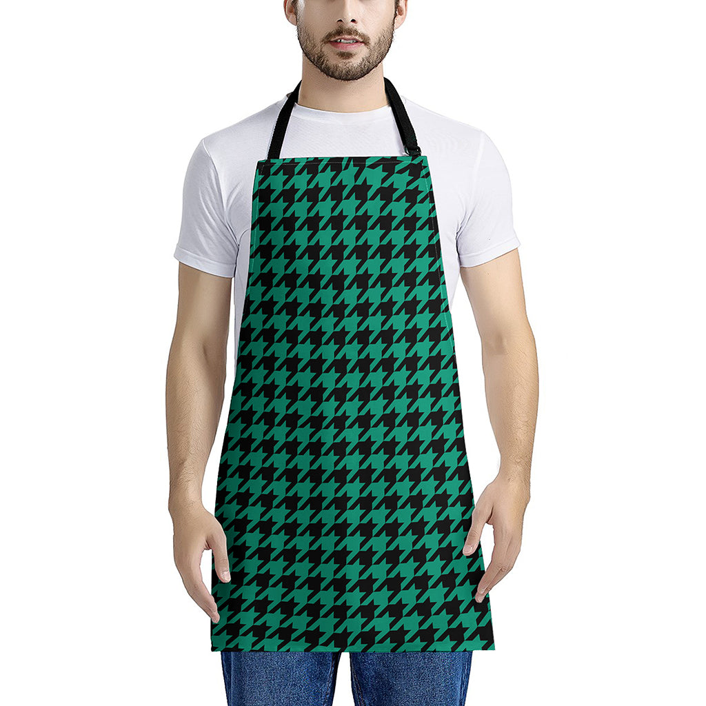 Jungle Green And Black Houndstooth Print Apron