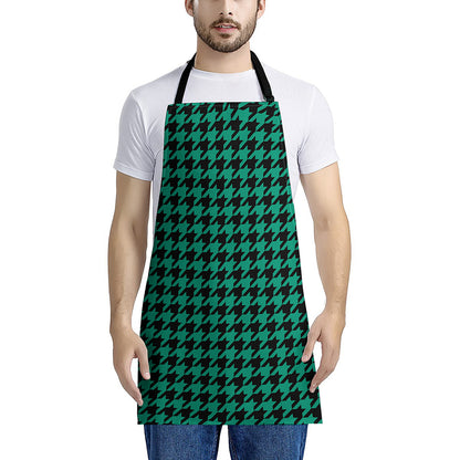 Jungle Green And Black Houndstooth Print Apron