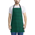Jungle Green And Black Houndstooth Print Apron