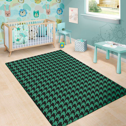 Jungle Green And Black Houndstooth Print Area Rug
