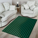 Jungle Green And Black Houndstooth Print Area Rug