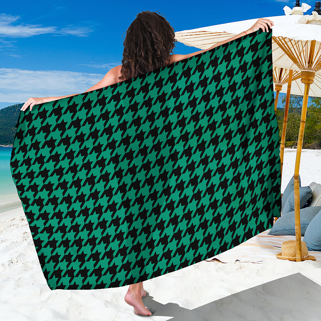 Jungle Green And Black Houndstooth Print Beach Sarong Wrap