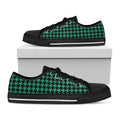Jungle Green And Black Houndstooth Print Black Low Top Sneakers