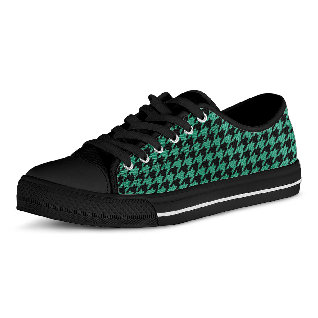 Jungle Green And Black Houndstooth Print Black Low Top Shoes