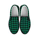 Jungle Green And Black Houndstooth Print Black Slip On Shoes