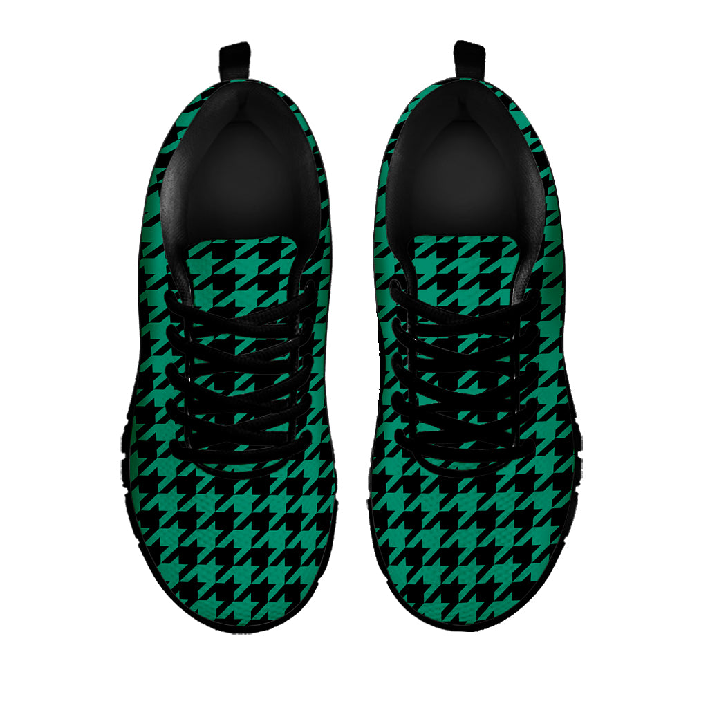 Jungle Green And Black Houndstooth Print Black Sneakers