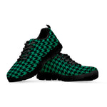 Jungle Green And Black Houndstooth Print Black Sneakers