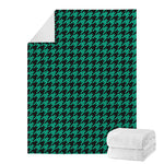 Jungle Green And Black Houndstooth Print Blanket