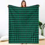 Jungle Green And Black Houndstooth Print Blanket