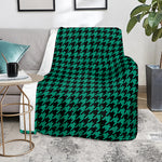 Jungle Green And Black Houndstooth Print Blanket