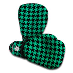 Jungle Green And Black Houndstooth Print Boxing Gloves