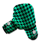 Jungle Green And Black Houndstooth Print Boxing Gloves